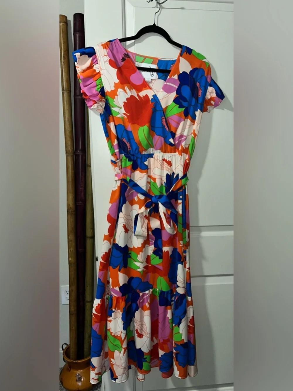 Sam Edelman Bold Floral Maxi Dress in Blue, Orange, Red, Pink, Green - Picture 2 of 5